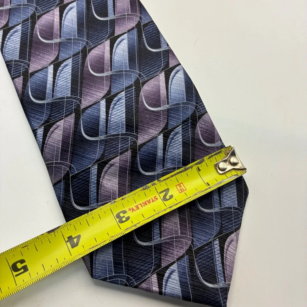 Murano Italia Mens Silk Tie Blue Purple Geometric Abstract Made in USA 4‎ Inch